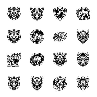 set of black and white icons of animals. vector illustration.