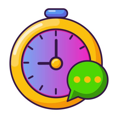 Sohbet balonu ikon vektörlü saat. Konuşma baloncuğu işareti rengi izole edilmiş alarm saati