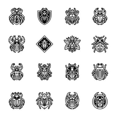 Tasarım elementleri içeren siyah ve beyaz hanedan amblemlerinden oluşan vektör kümesi