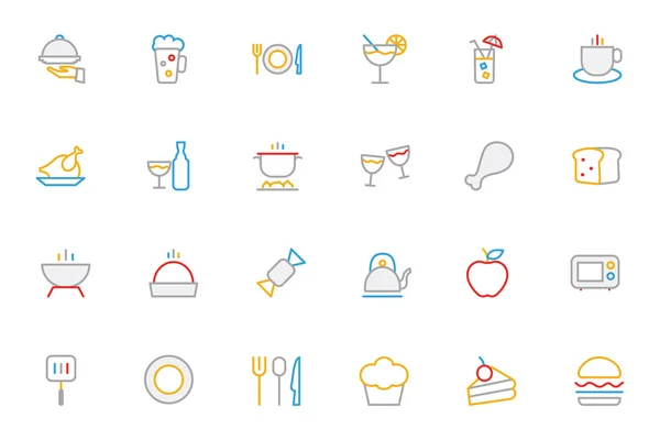 Iconos vectoriales de contorno coloreado por alimentos 1 — Vector de stock