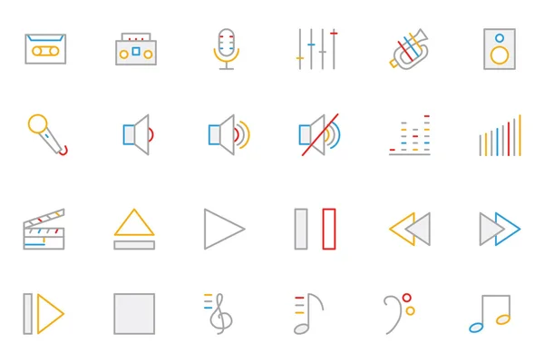 Music Colored Outline Vector Icons 1 — Stock vektor