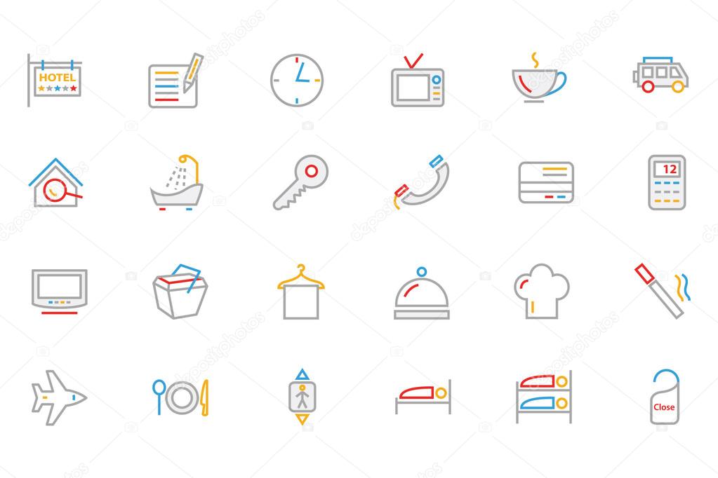 Hotel and Restaurant Colored Outline Vector Icons 1