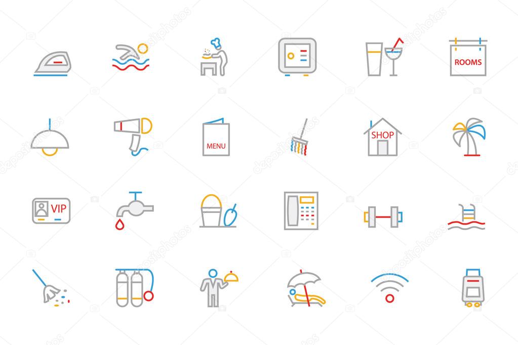 Hotel and Restaurant Colored Outline Vector Icons 2