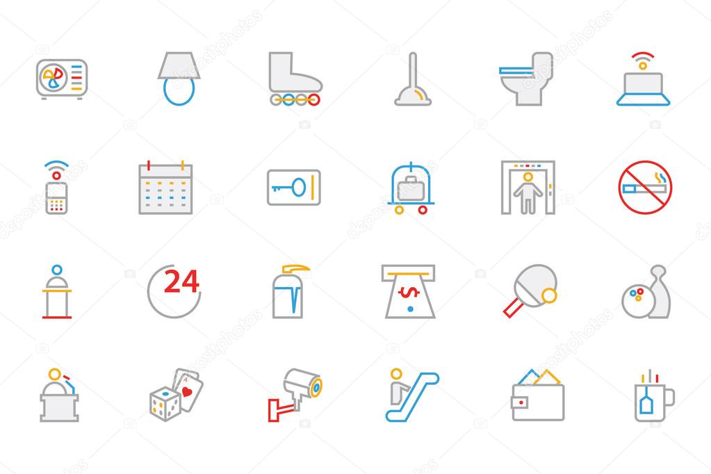 Hotel and Restaurant Colored Outline Vector Icons 3