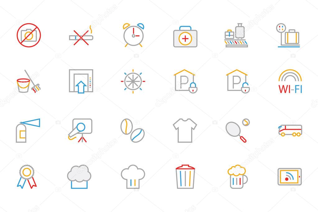 Hotel and Restaurant Colored Outline Vector Icons 9
