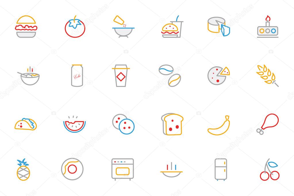 Food Colored Outline Vector Icons 3