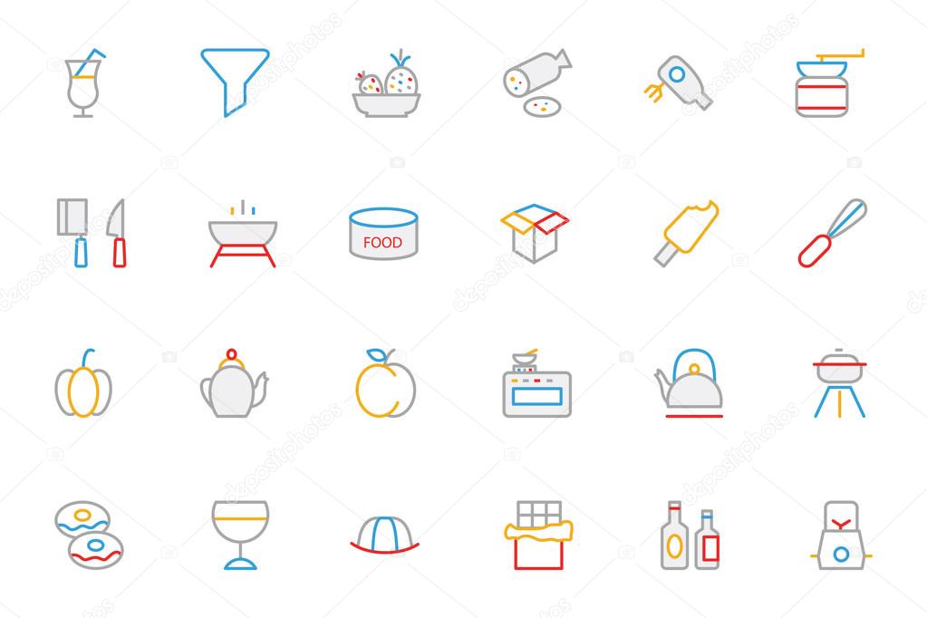Food Colored Outline Vector Icons 12