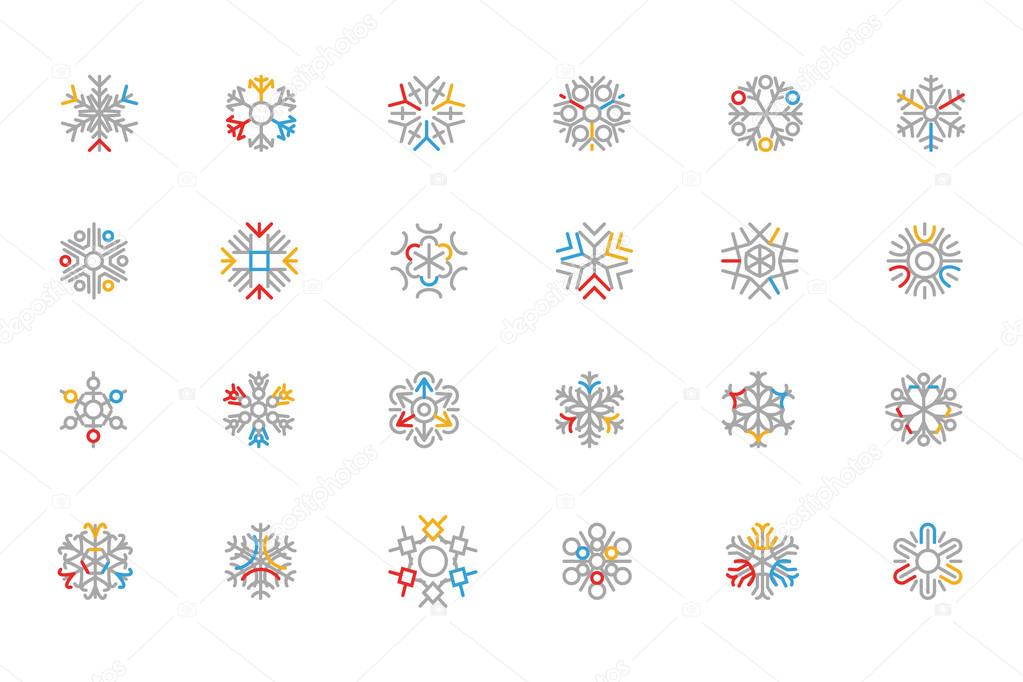 Snowflake Colored Outline Vector Icons 2