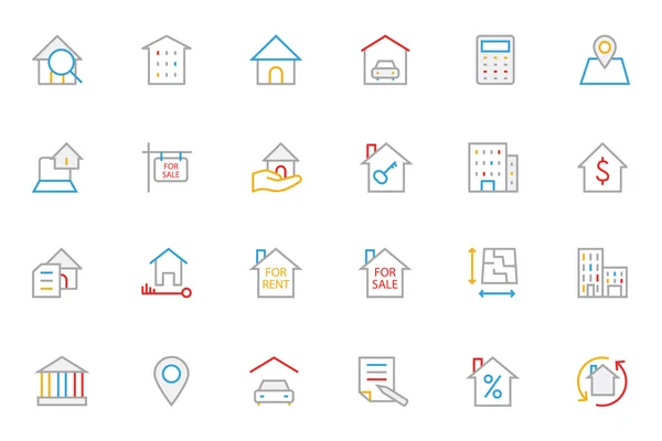 Icônes de ligne colorée de l'immobilier 1 — Image vectorielle
