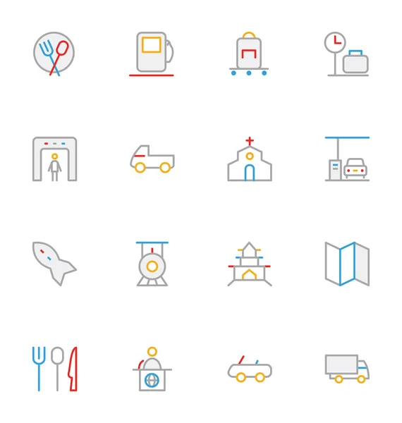 Travel Colored Outline Vector Icons 7 — 스톡 벡터