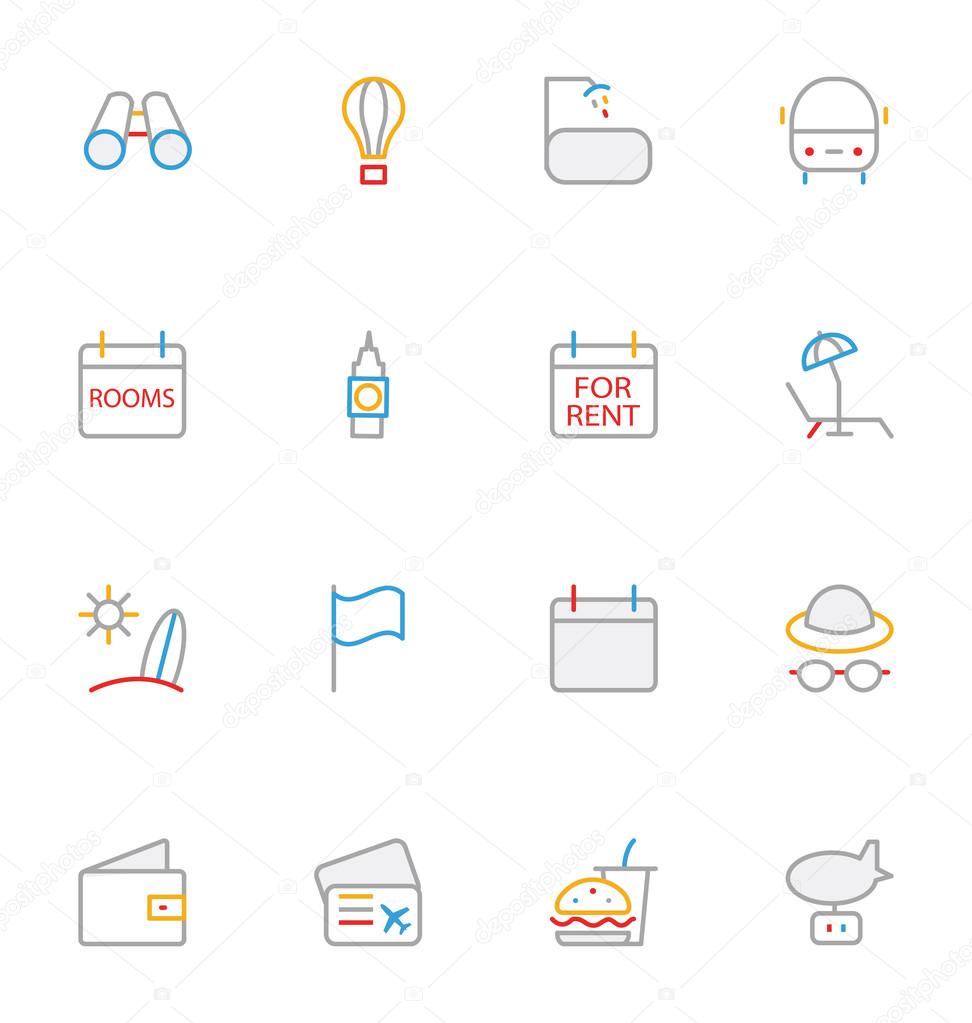 Travel Colored Outline Vector Icons 9