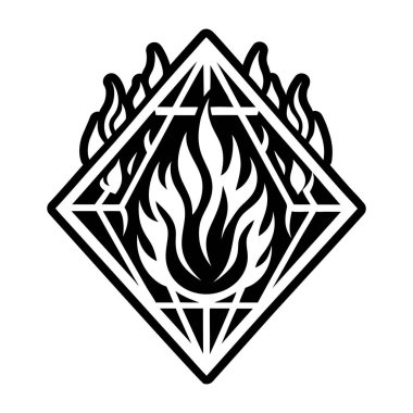 Beyaz arkaplanda izole edilmiş taslak biçimdeki ateş simgesi.