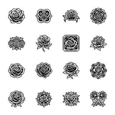 koleksiyon siyah ve beyaz çiçekler, dizayn ögesi, vektör illüstrasyonu