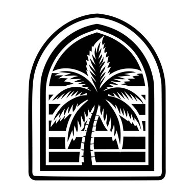 Yaprak ikonlu palmiye ağacı. Web için palmiye ağacı yaprağı vektör simgesinin özet çizimi