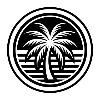 Hindistan cevizi ağacı siyah daire simgesi, vektör, illüstrasyon