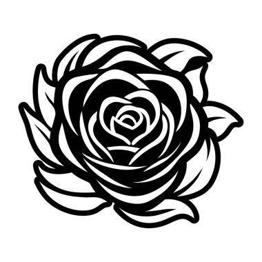 Vektör el çizilmiş gül. Çiçekli illüstrasyon. siyah ve beyaz.