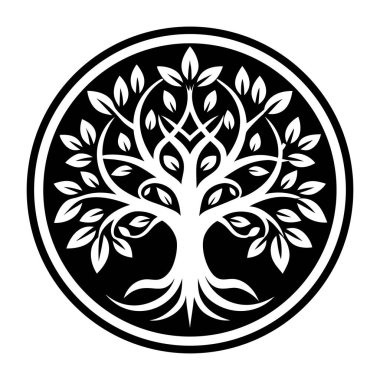 Yapraklı bir çiçeğin siyah beyaz dairesel deseni.