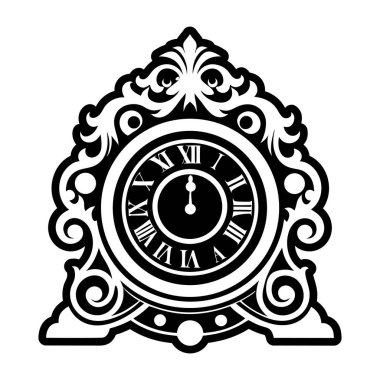 Çiçek süslemeli siyah saat, vektör çizimi