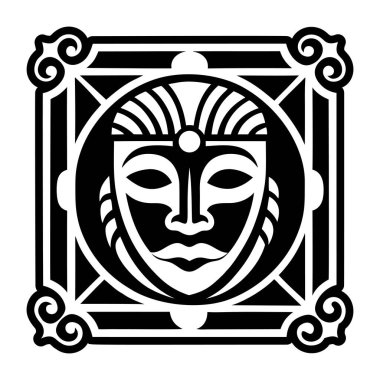 Süslü bir maske ve kabile elementleri. Geleneksel etnik tarzın vektör görüntüsü.