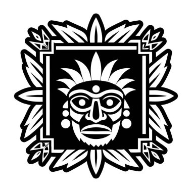 Çiçek süslemeli ve yapraklı siyah beyaz kabile maskesi