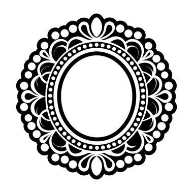 Dekoratif yuvarlak şablon desenli tasarım. Süs. Çember kare. siyah, beyaz, tasarım