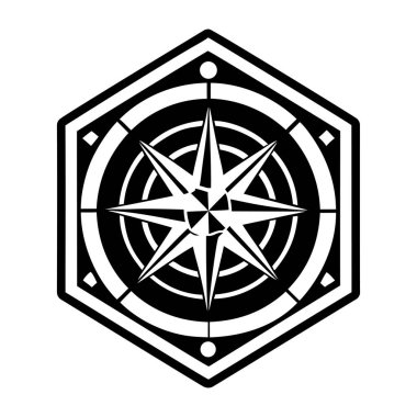 pusula simgesinin siyah ve beyaz vektör çizimi