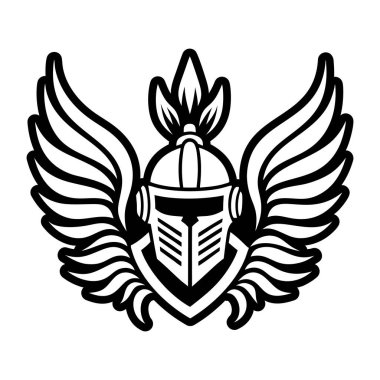 Kalkan ve kanat logosunun vektör çizimi. Stok için kalkan ve kalkan vektör simgesi seti.