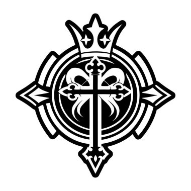 Hristiyan haçı ve taç. vektör illüstrasyonu.