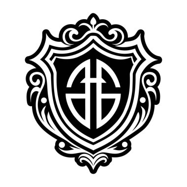 Çiçek süslemeli kalkan tasarımı, vektör çizimi