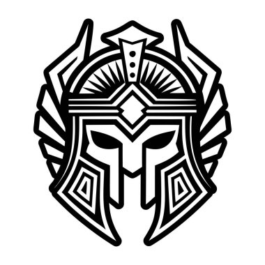 Savaşçı miğferi vektör çizimi. beyaz üzerine izole edilmiş siyah ve beyaz vektör tasarımı