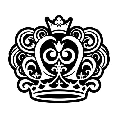 Kralın kraliçesinin tacı, kralın kraliçesi, kraliçe tacı. Kraliyet kraliçesi simgesi siyah-beyaz biçiminde, vektör illüstrasyonu