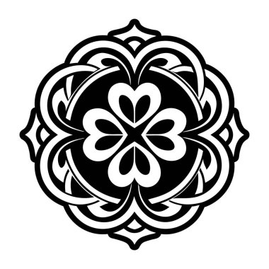 Siyah beyaz çiçek süsü. vektör illüstrasyonu