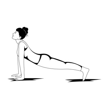 Yoga yapan genç bir kızın silueti. vektör illüstrasyonu.