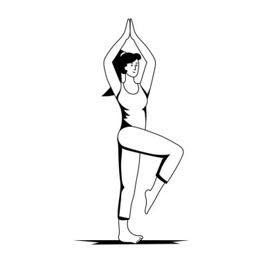 Yoga yapan genç bir kadın vektör illüstrasyon grafik tasarımı yapıyor