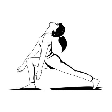 Yoga yapan genç bir kadın vektör illüstrasyon grafik tasarımı yapıyor