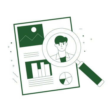 Büyüteç ve istatistik vektör çizimi tasarımı ile iş adamı