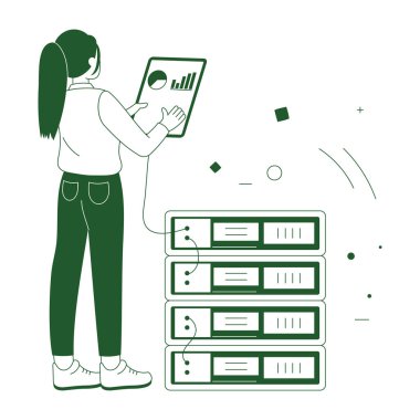 Bilgisayarı ve belgeleri olan genç bir kadın.