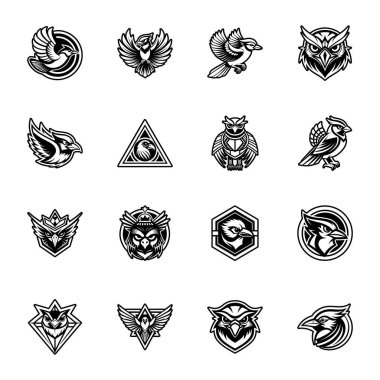 Siyah ve beyaz simgelerin logo koleksiyonu