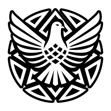 Kalkan simgesi olan kartal kuşu, siyah monokrom tarzı.