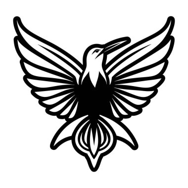 Vektör çizimi. Kanatlı kuş. Beyaz arka planda izole edilmiş. siyah ve beyaz kuş