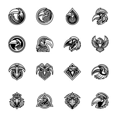 Siyah ve beyaz kartal logo tasarımı vektör çizimi