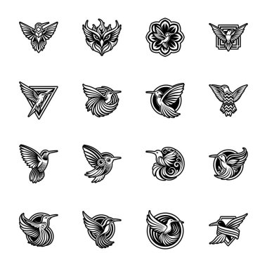 Bir dizi kanat ve kartal simgesi. vektör illüstrasyonu