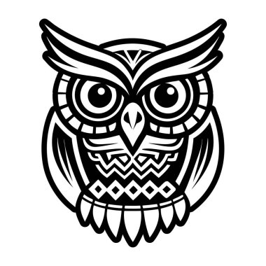 Baykuş kuş vektör simgesi, siyah ve beyaz illüstrasyon