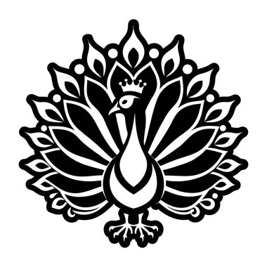 siyah beyaz vektör çizimi taçlı bir kuşun