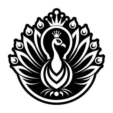 güzel bir tavus kuşunun siyah ve beyaz vektör çizimi