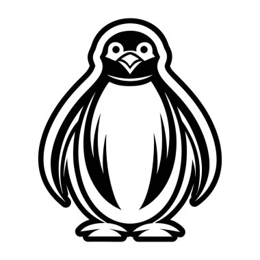 Siyah beyaz arka planı olan penguen, vektör illüstrasyonu