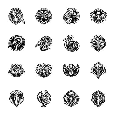 Bir kuşun siyah vektör çizimleri kümesi.