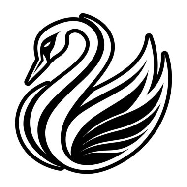 Beyaz arka planda tüyü olan bir kuşun siyah ve beyaz silueti.