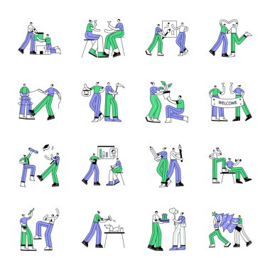 Çizgi film karakterleri düz stil. vektör.