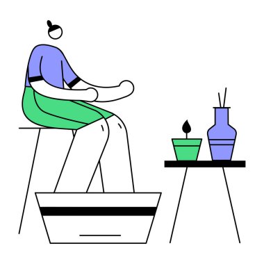 Bir fincan çayla bir kadının vektör çizimi